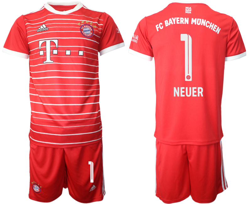 Men 2022-2023 Club Bayern Munich home Red #1 Adidas Soccer Jersey